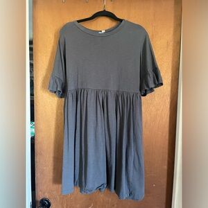 ASOS Slubby Frill Sleeve Smock Dress in charcoal